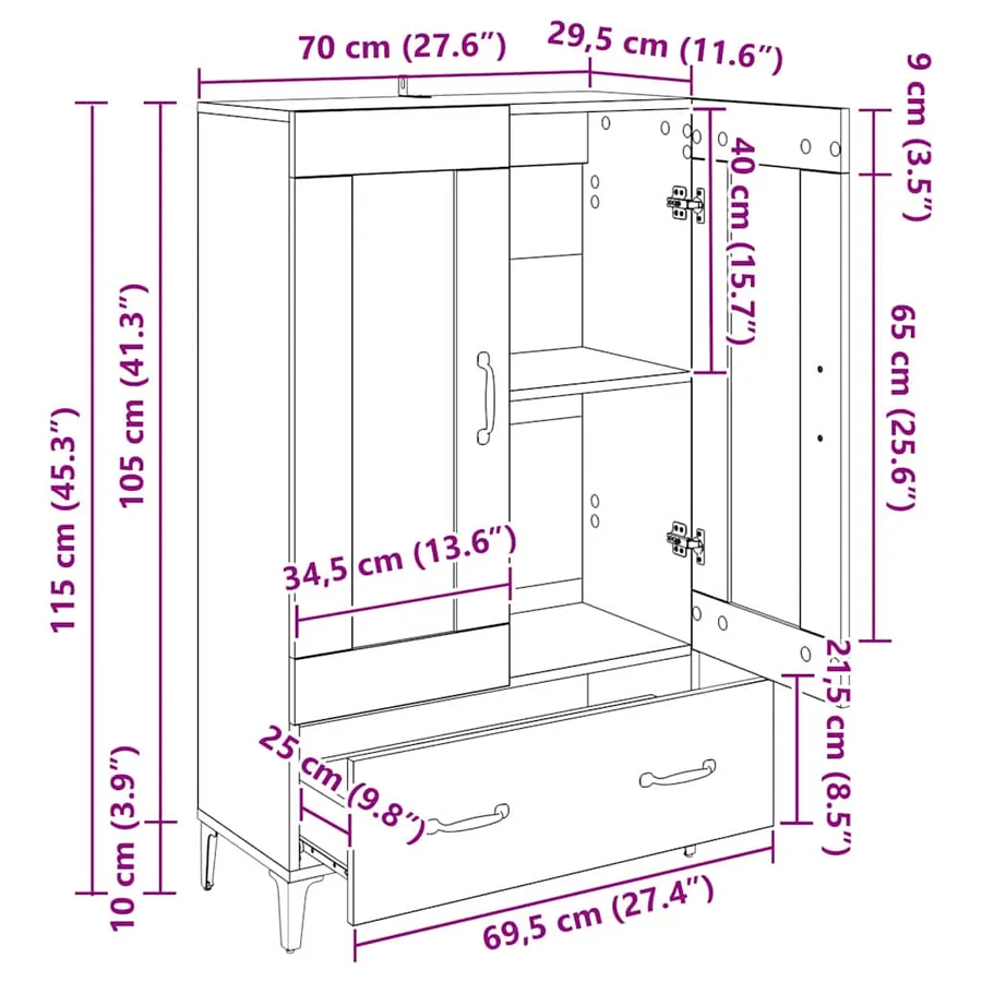 Haut Armoire avec tiroir Bois Ancien 70 x 31 x 115 cm - 11