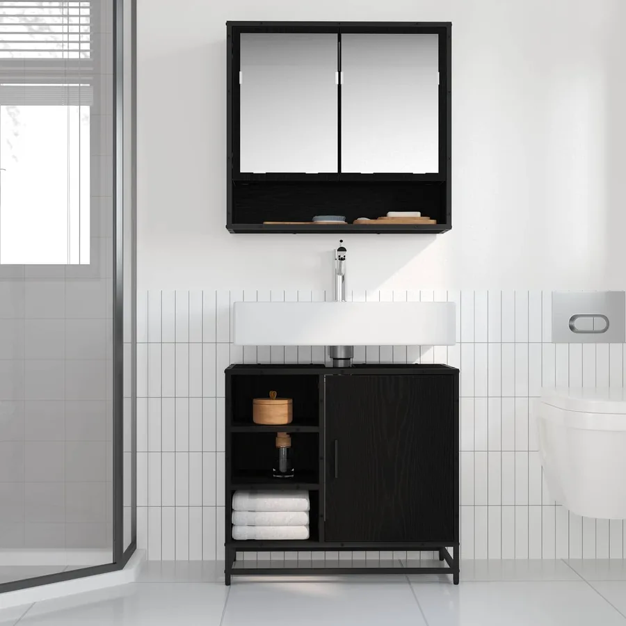 Cabinet de salle de bain avec porte Chêne noir 65 x 33 x 60 cm - 4