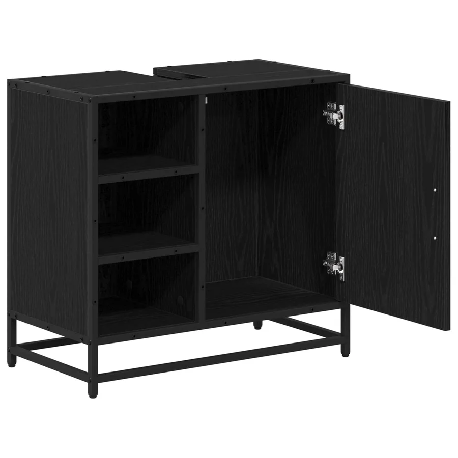 Cabinet de salle de bain avec porte Chêne noir 65 x 33 x 60 cm - 5