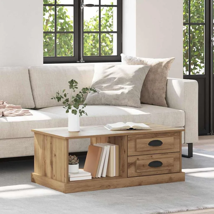 Table basse Chêne artisanal 90 x 50 x 35 cm Bois d'ingénierie