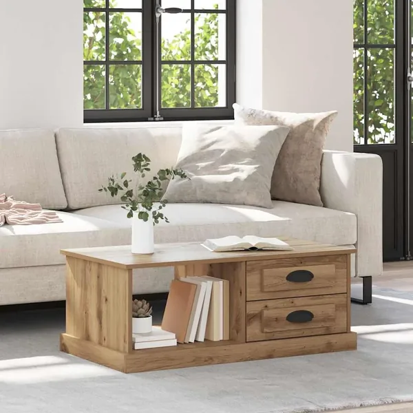 Table basse Chêne artisanal 90 x 50 x 35 cm Bois d'ingénierie