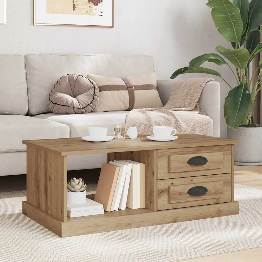 Table basse Chêne artisanal 90 x 50 x 35 cm Bois d'ingénierie - 4