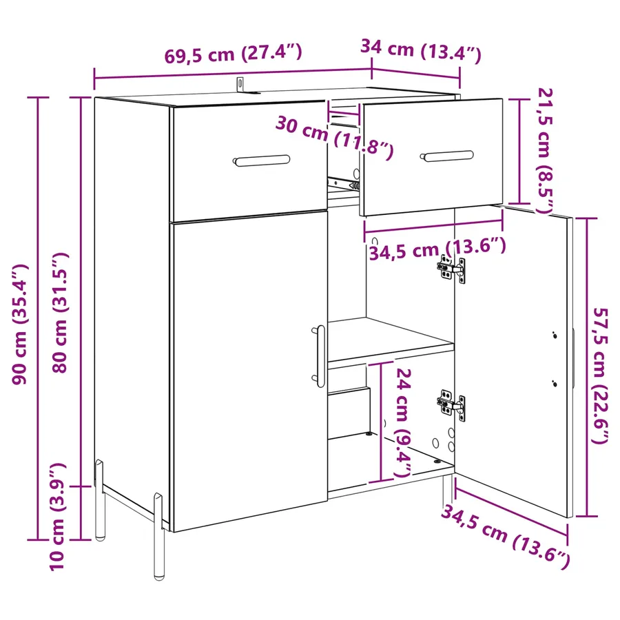 Buffet Chêne artisanal 69,5 x 34 x 90 cm Bois d'ingénierie - 13
