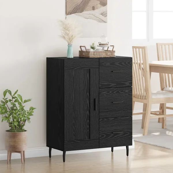 Buffet Chêne noir 69,5 x 34 x 90 cm Bois d'ingénierie et fer