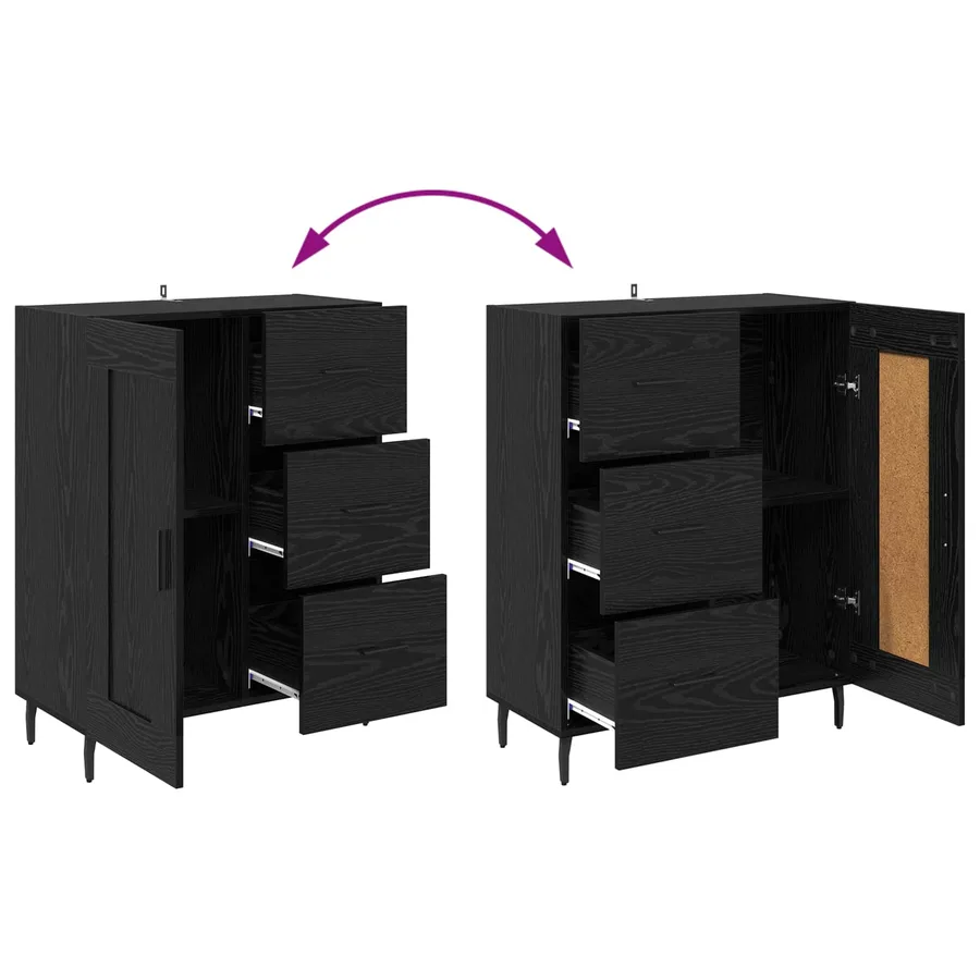 Buffet Chêne noir 69,5 x 34 x 90 cm Bois d'ingénierie et fer - 10