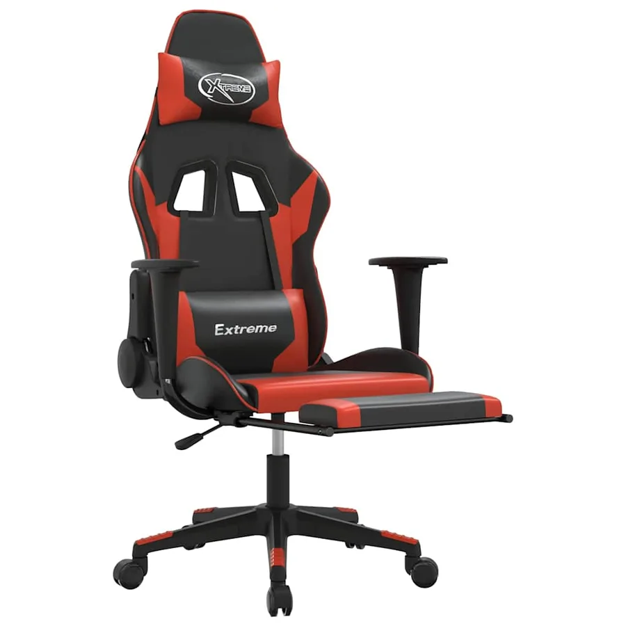 Chaise de jeu de massage et repose-pied Noir rouge Similicuir - 3