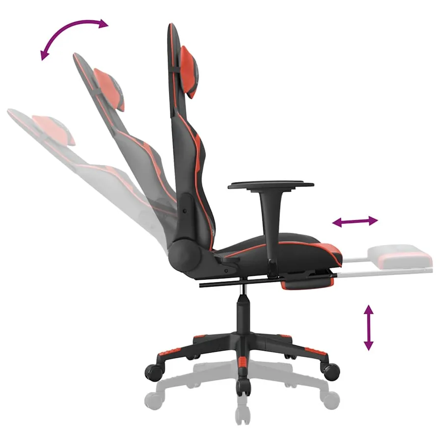 Chaise de jeu de massage et repose-pied Noir rouge Similicuir - 7