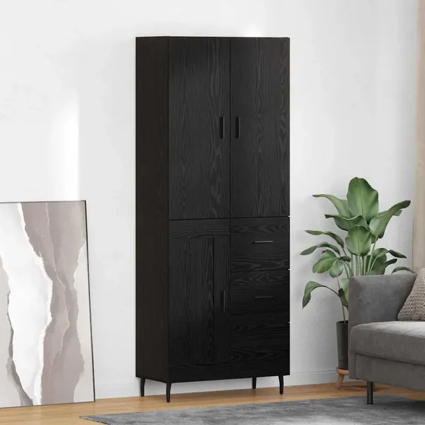 Haut Armoire 2 pcs Chêne noir Bois Aggloméré et Verre