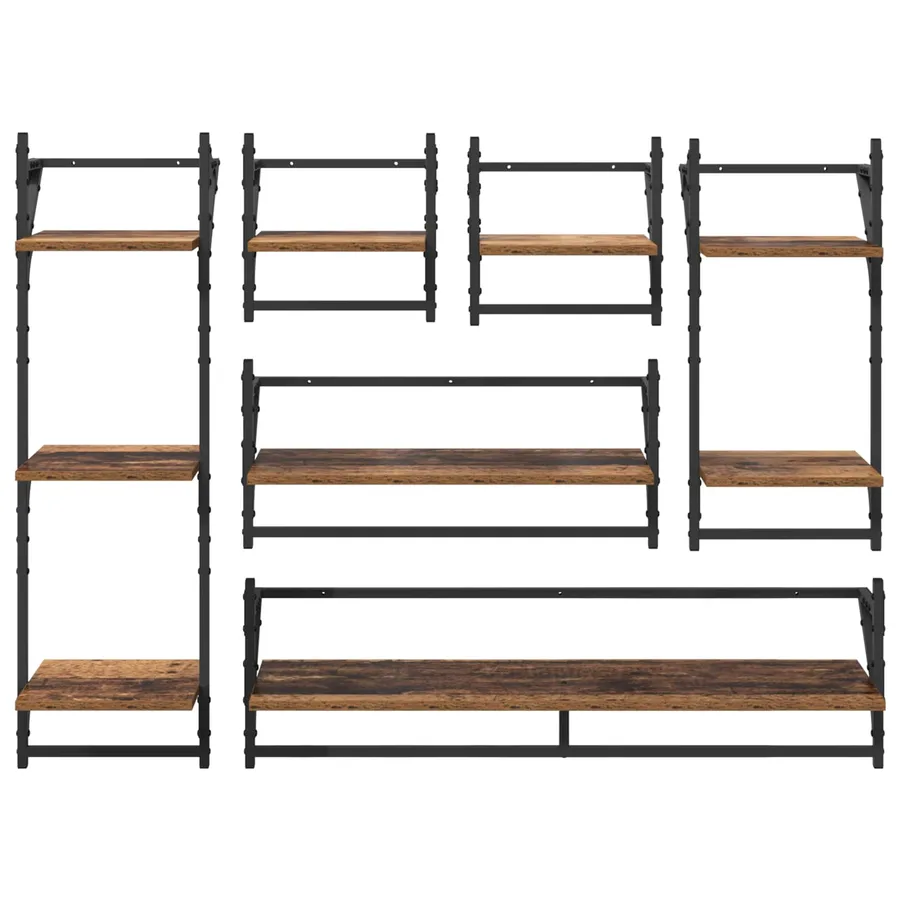 Ensemble d'étagères murales 6 pcs Bois Ancien 100 x 25 x 30 cm - 10