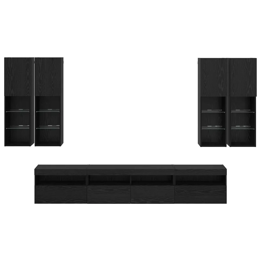 Ensemble de meuble TV mural avec éclairage LED 7 pcs Chêne noir - 10