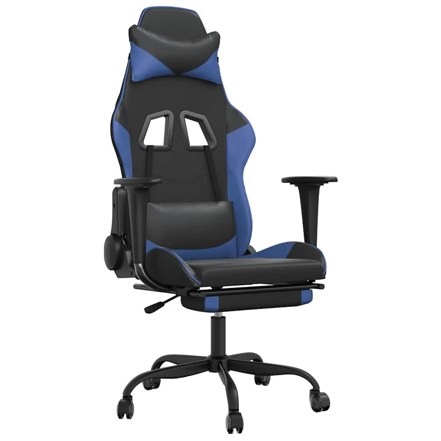 Chaise de jeu de massage et repose-pied Noir et bleu Similicuir - 2