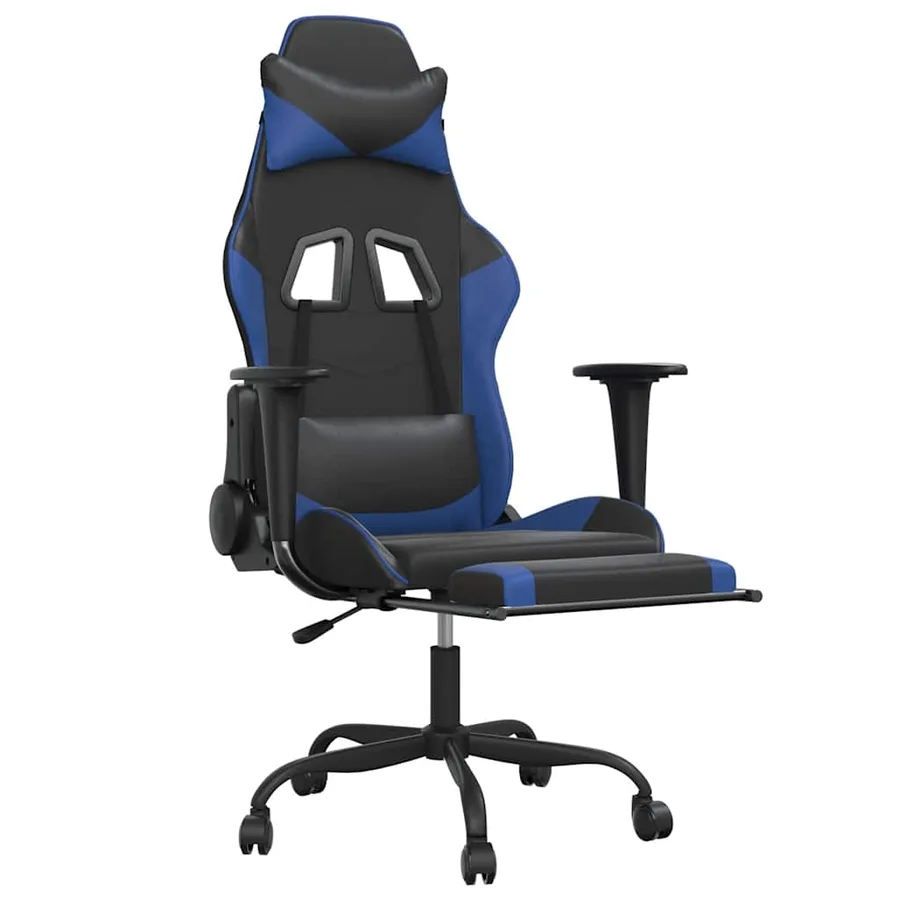 Chaise de jeu de massage et repose-pied Noir et bleu Similicuir - 3