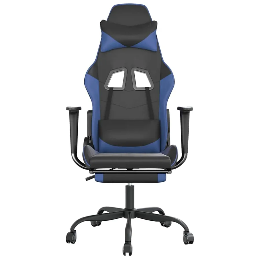 Chaise de jeu de massage et repose-pied Noir et bleu Similicuir - 4