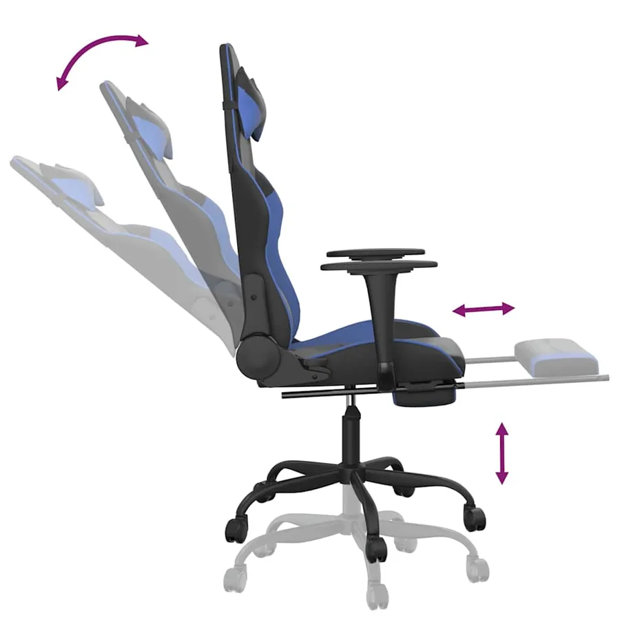 Chaise de jeu de massage et repose-pied Noir et bleu Similicuir - 7