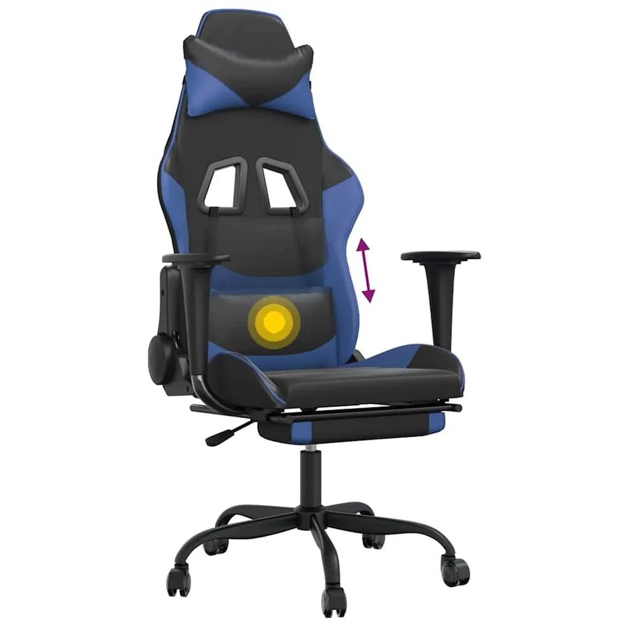 Chaise de jeu de massage et repose-pied Noir et bleu Similicuir - 8