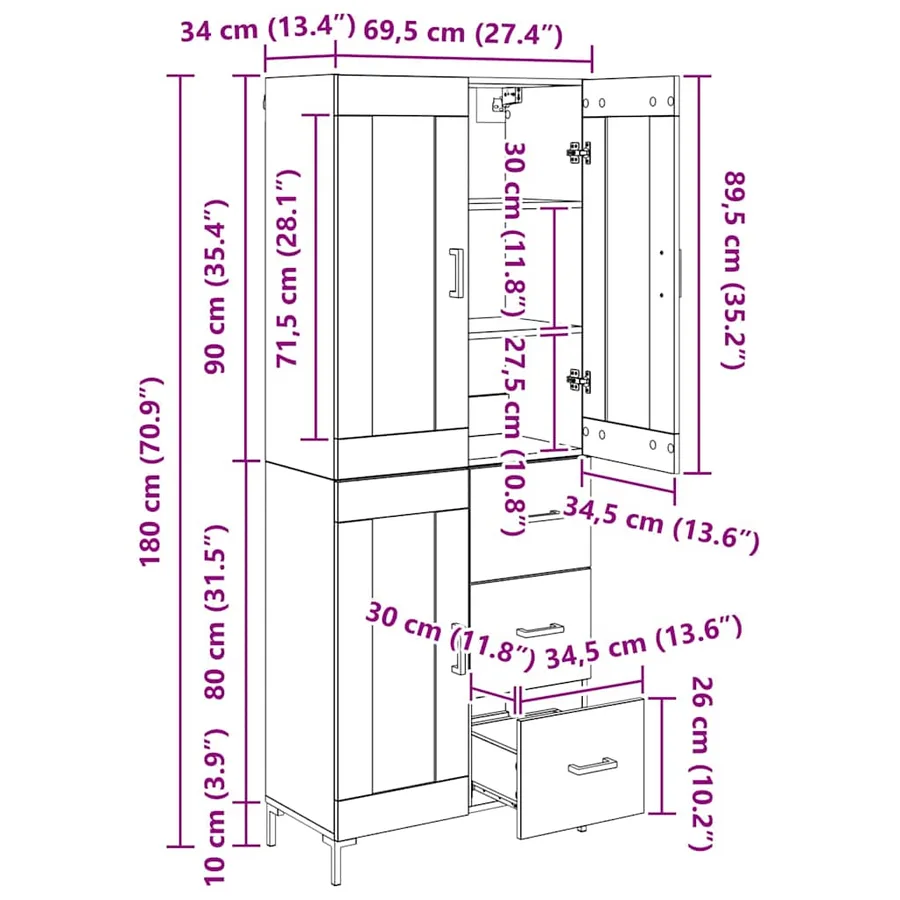 Haut Armoire avec tiroir 2 pcs Chêne noir Bois d'ingénierie - 15