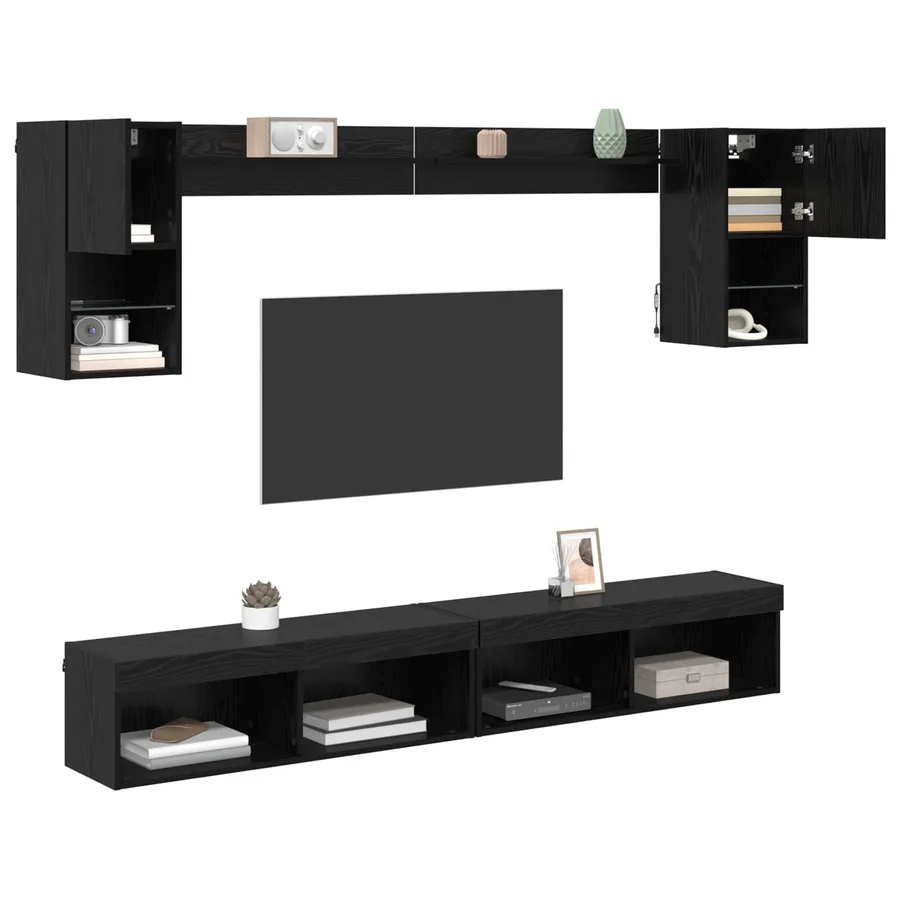 Unités murales TV avec LED 6 pcs Chêne noir Bois d'ingénierie - 3