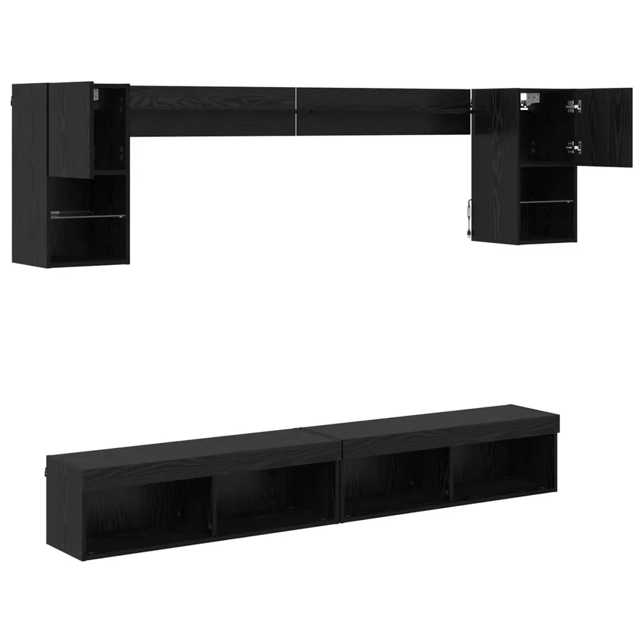 Unités murales TV avec LED 6 pcs Chêne noir Bois d'ingénierie - 9