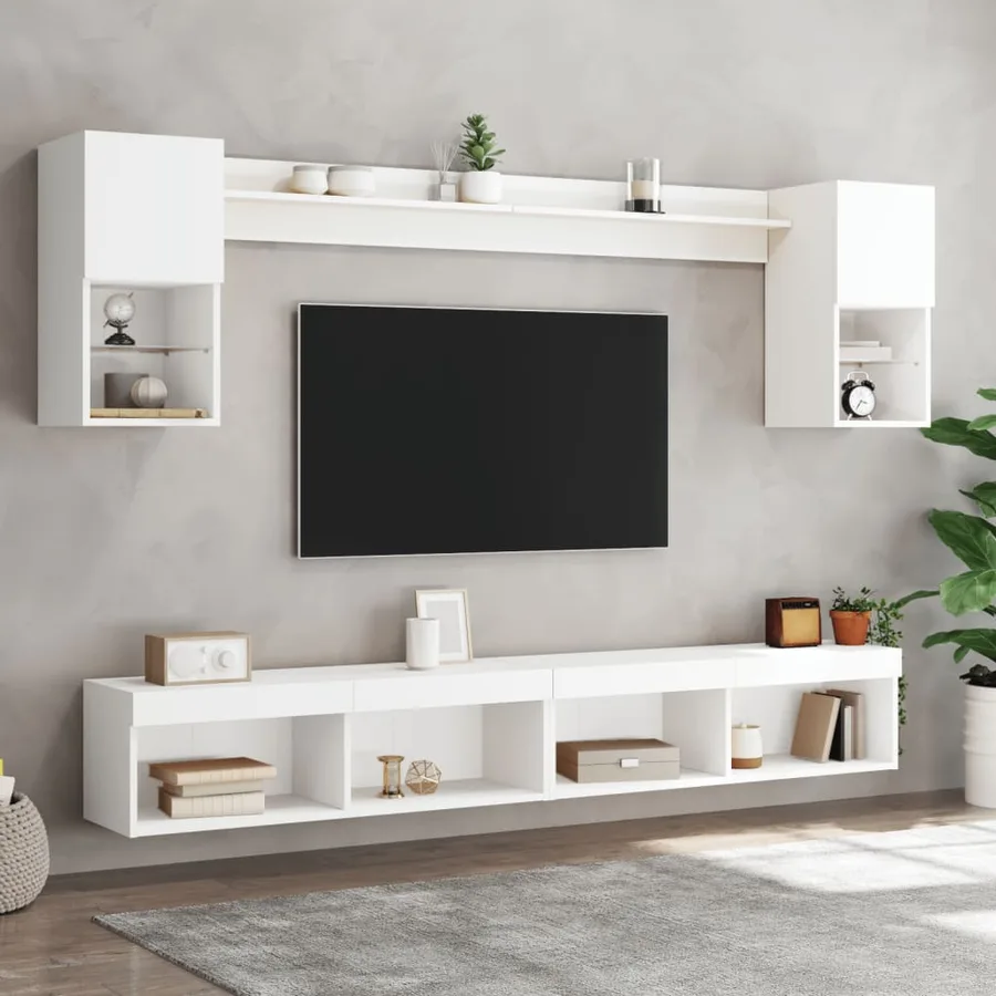 Unités murales TV avec LED 6 pcs blanc bois d'ingénierie - 4