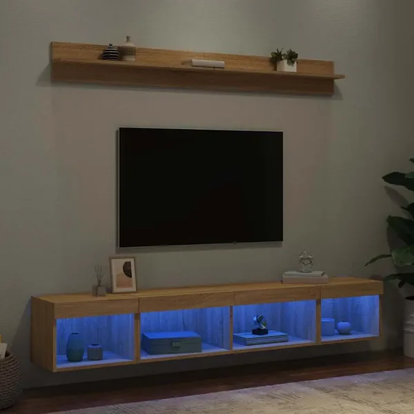 Unités murales TV avec LED 5 pcs chêne sonoma bois d'ingénierie