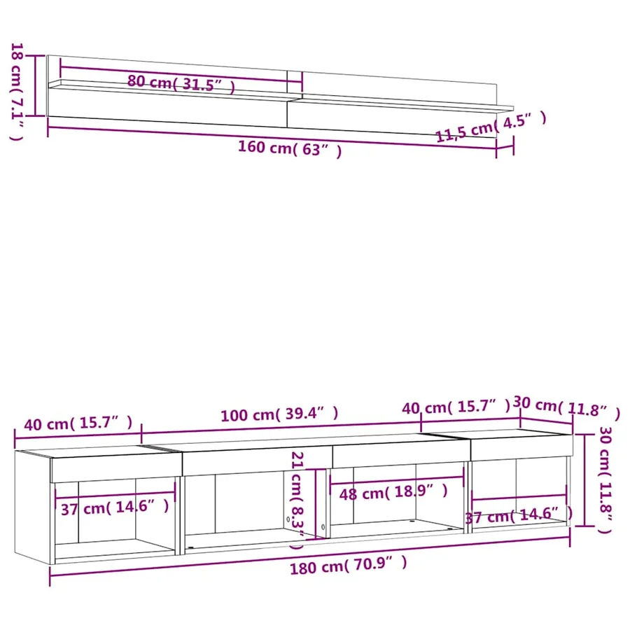 Unités murales TV avec LED 5 pcs chêne sonoma bois d'ingénierie - 17