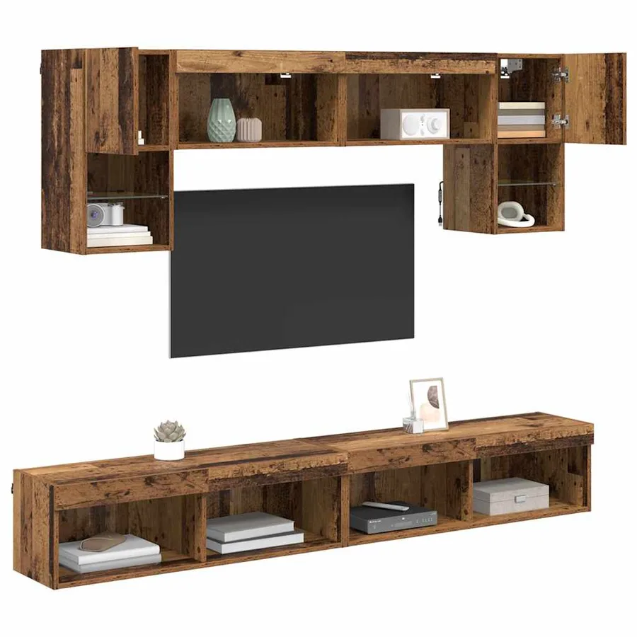 Unités murales TV avec LED 6 pcs Bois Ancien Bois d'ingénierie - 3