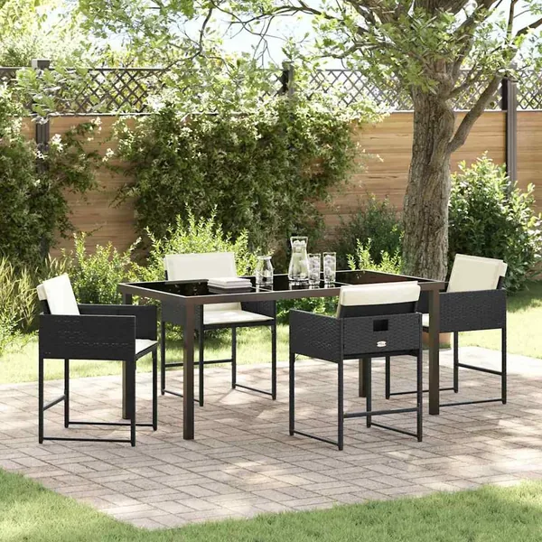 Ensemble de salle à manger pour jardin 5 pcs Noir polyrotin