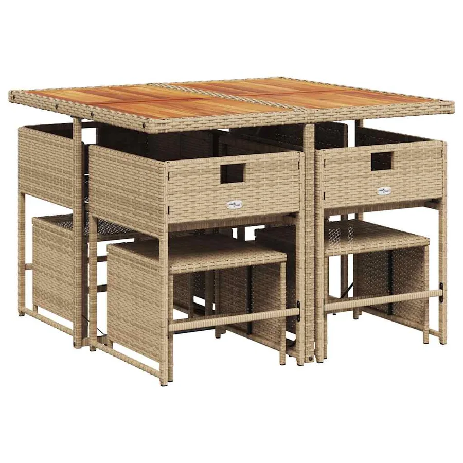 Ensemble à manger de jardin et coussins 9 pcs beige Poly rotin - 3
