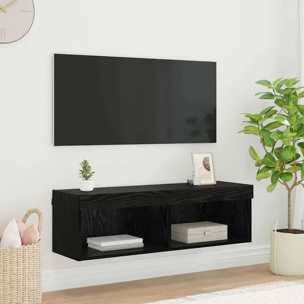 Meuble TV mural Chêne noir 100 x 30 x 30 cm Bois d'ingénierie