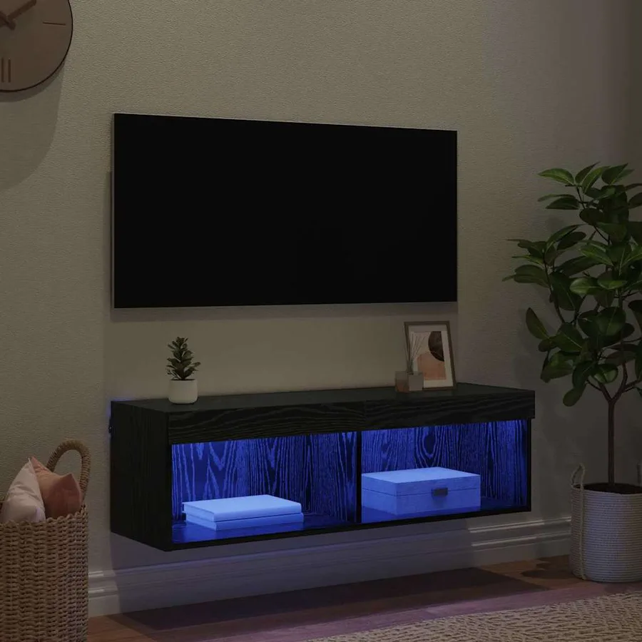 Meuble TV mural Chêne noir 100 x 30 x 30 cm Bois d'ingénierie - 5