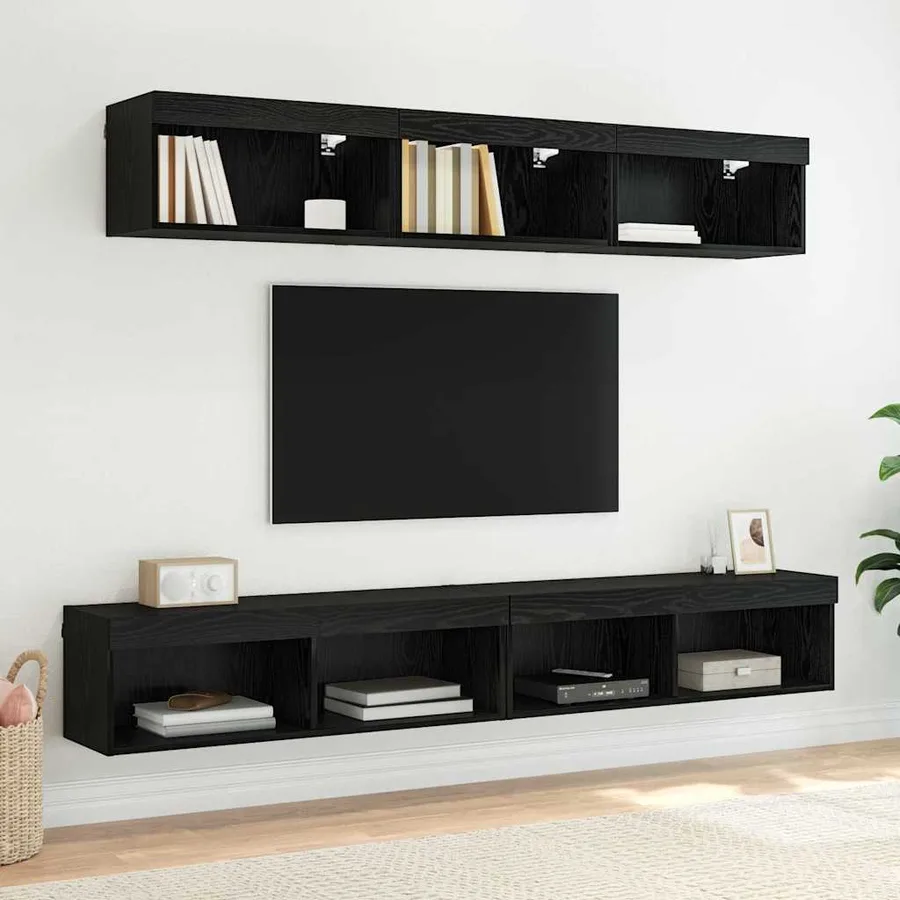Meuble TV mural Chêne noir 100 x 30 x 30 cm Bois d'ingénierie - 6