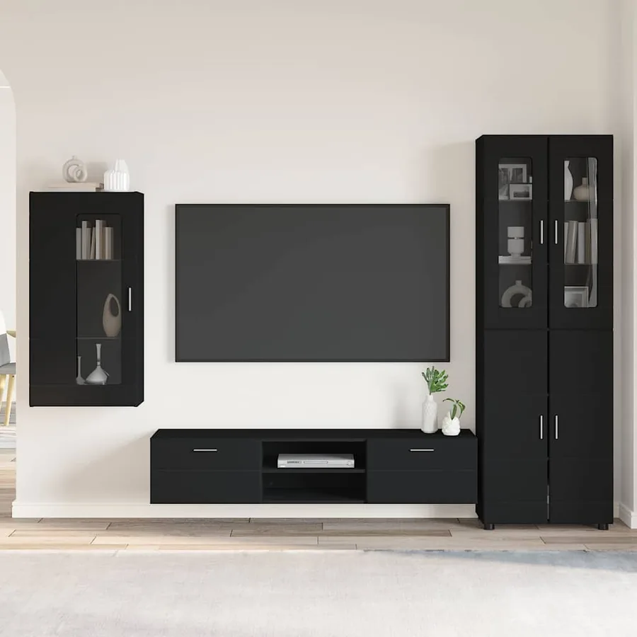 Ensemble meuble TV FLORIN 3 pcs Noir Bois d'ingénierie