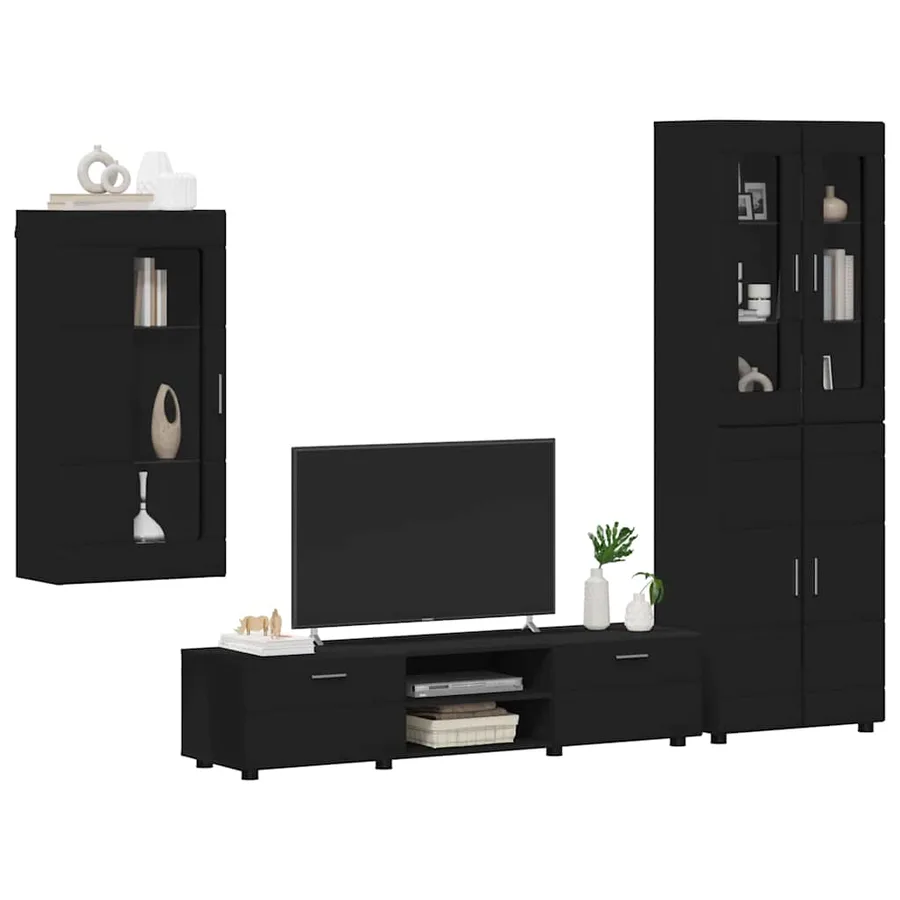 Ensemble meuble TV FLORIN 3 pcs Noir Bois d'ingénierie - 3