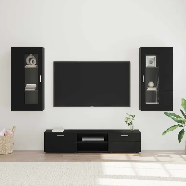 Ensemble meuble TV FLORIN 3 pcs Noir Bois d'ingénierie