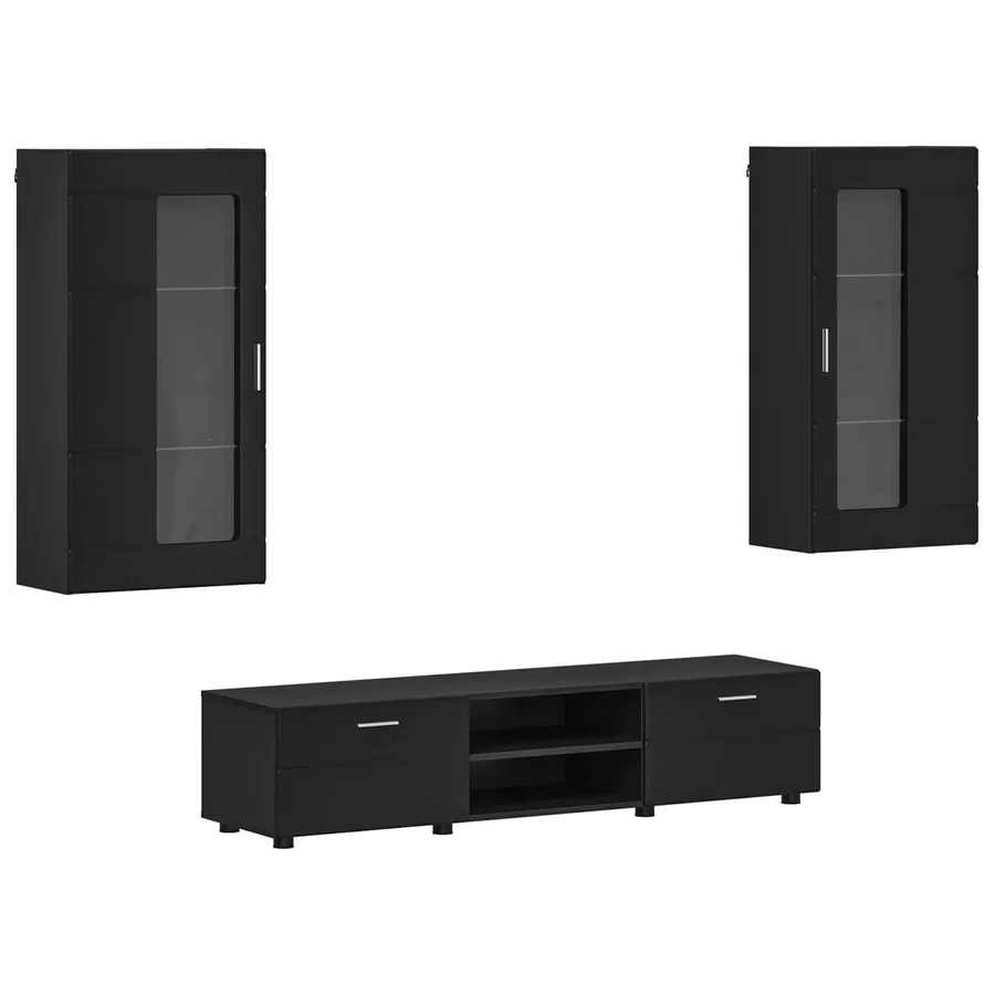 Ensemble meuble TV FLORIN 3 pcs Noir Bois d'ingénierie - 2
