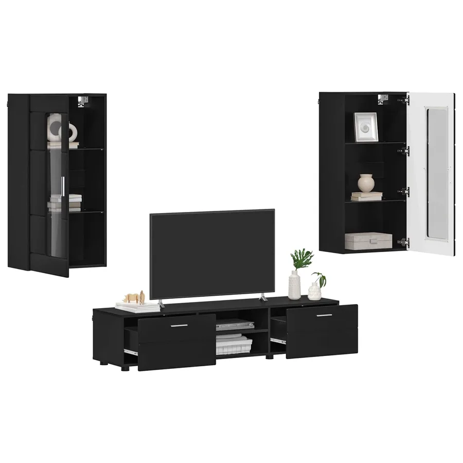Ensemble meuble TV FLORIN 3 pcs Noir Bois d'ingénierie - 3