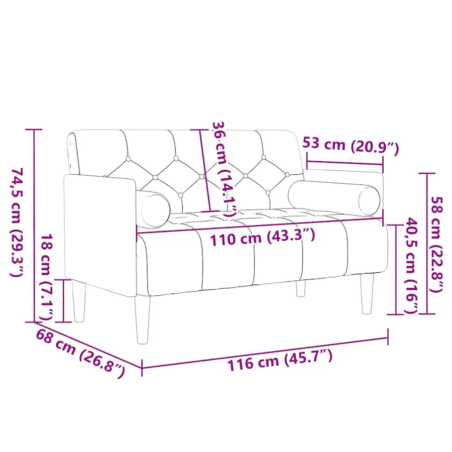 Canapé deux places avec coussins cylindriques 110 cm en lin - 8