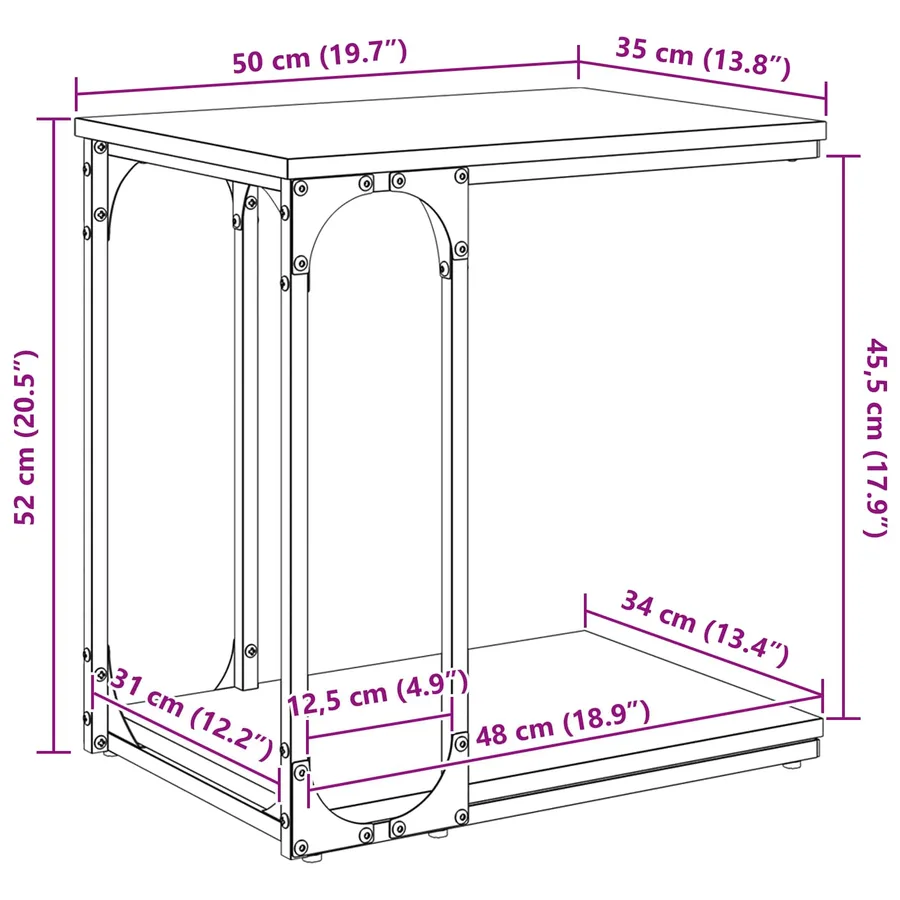 Table d'appoint Chêne noir 50 x 35 x 52 cm Bois d'ingénierie - 11