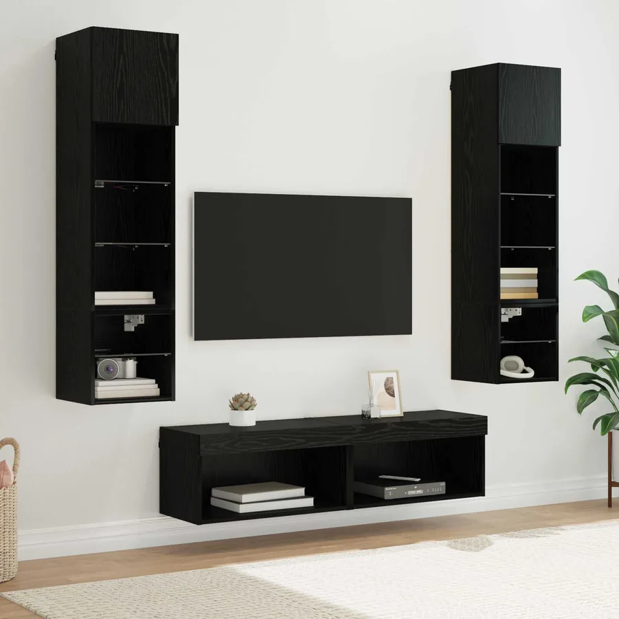 Unité murale de TV 6 pcs Chêne noir Bois d'ingénierie