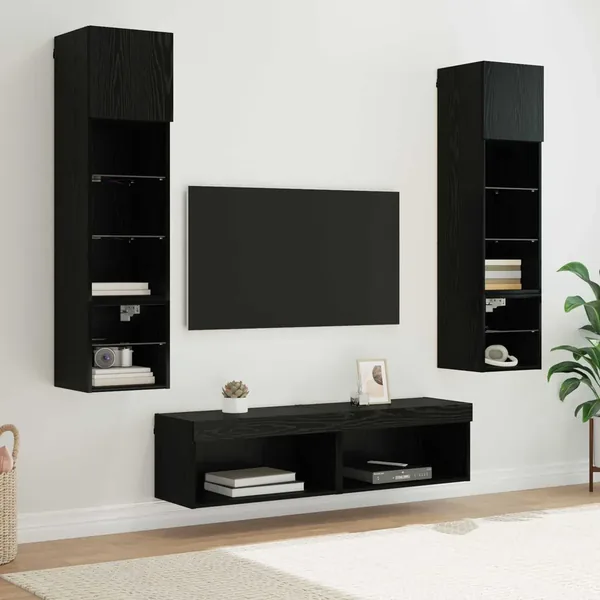 Unité murale de TV 6 pcs Chêne noir Bois d'ingénierie