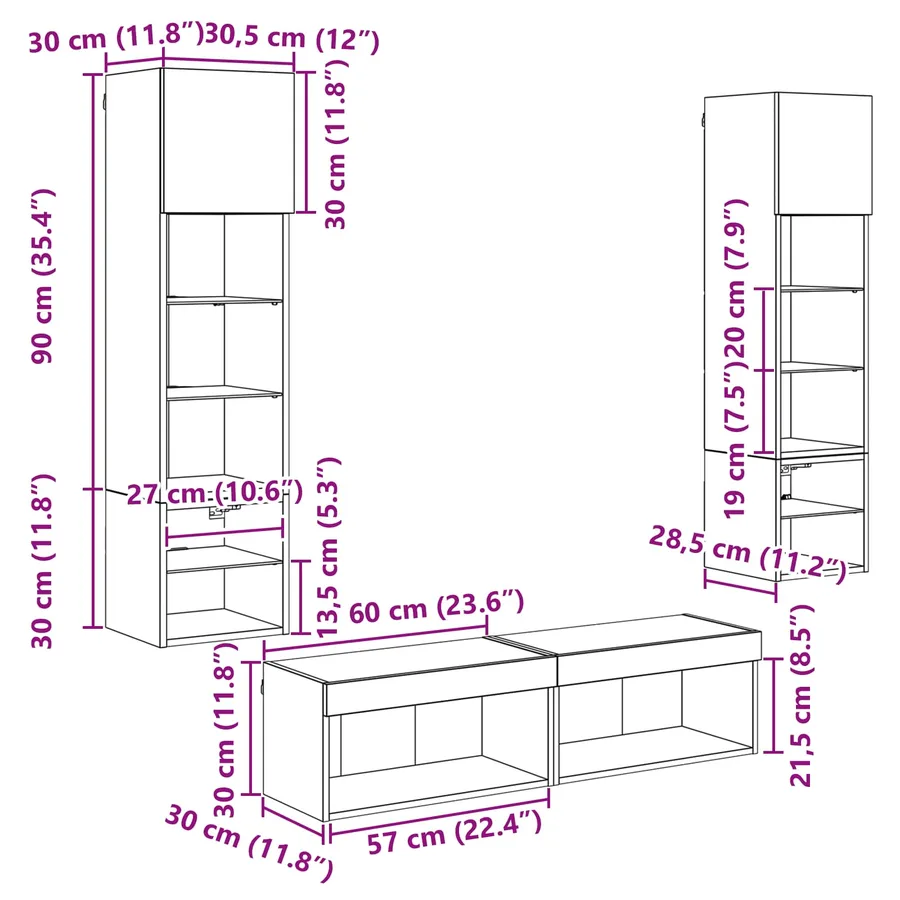 Unité murale de TV 6 pcs Chêne noir Bois d'ingénierie - 16