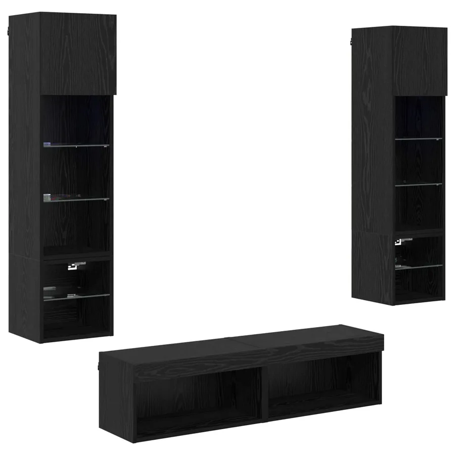 Unité murale de TV 6 pcs Chêne noir Bois d'ingénierie - 2