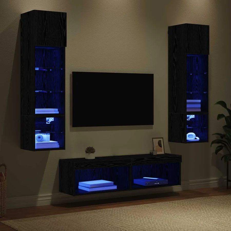 Unité murale de TV 6 pcs Chêne noir Bois d'ingénierie - 5