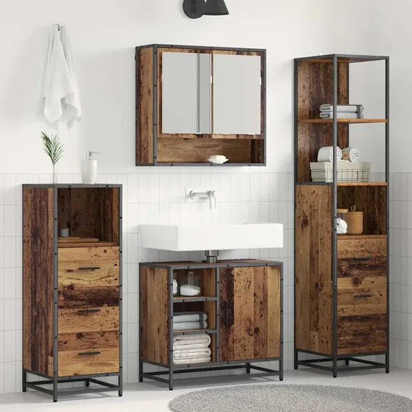 Ensemble de mobilier de salle de bain 3 pcs Bois Ancien