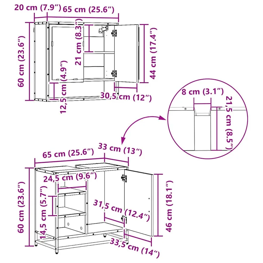 Ensemble de mobilier de salle de bain 3 pcs Bois Ancien - 15