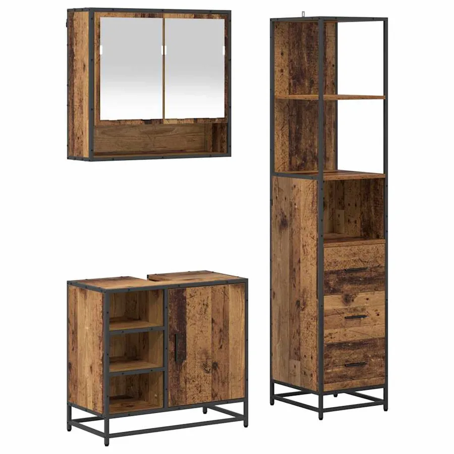 Ensemble de mobilier de salle de bain 3 pcs Bois Ancien - 2