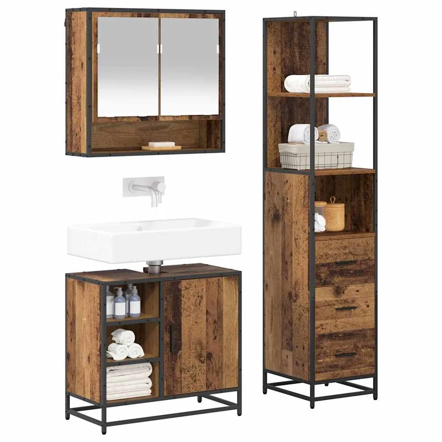 Ensemble de mobilier de salle de bain 3 pcs Bois Ancien - 3