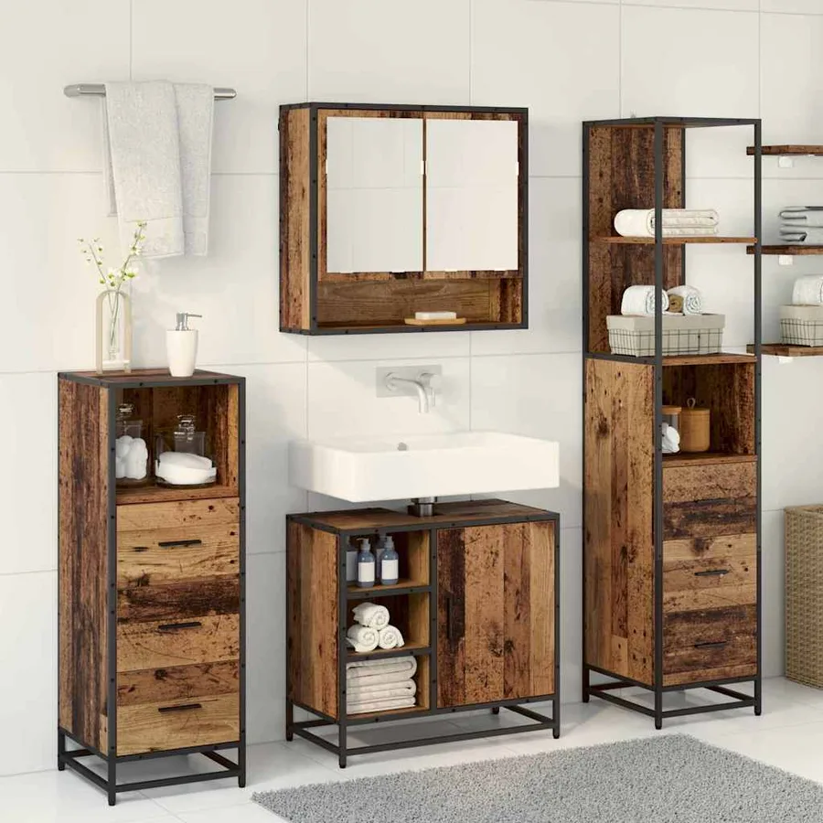 Ensemble de mobilier de salle de bain 3 pcs Bois Ancien - 4