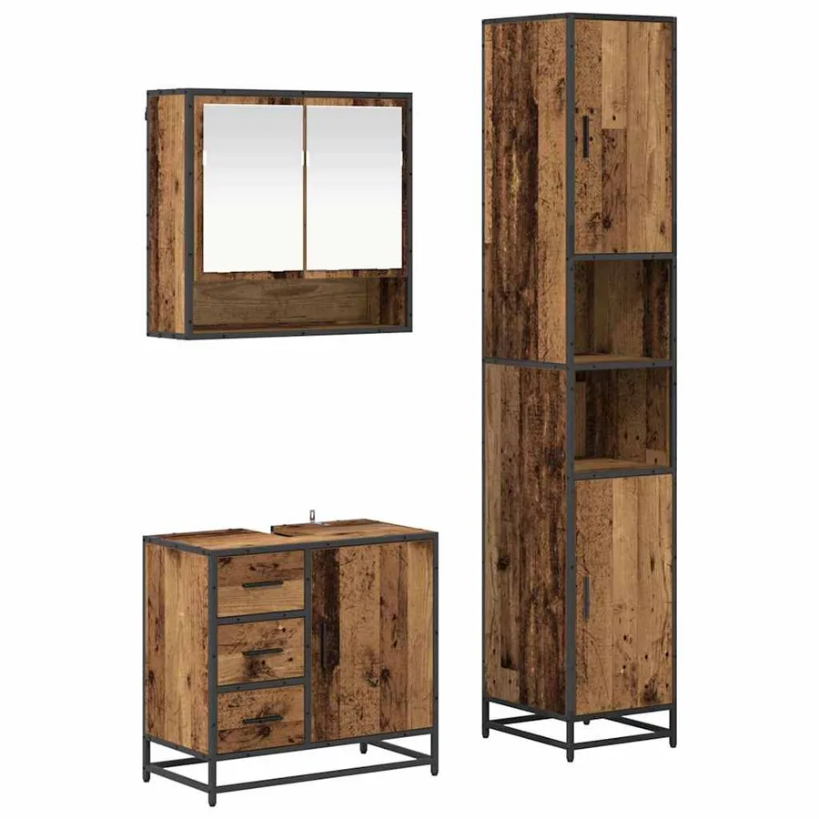 Ensemble de mobilier de salle de bain 3 pcs Bois Ancien - 2