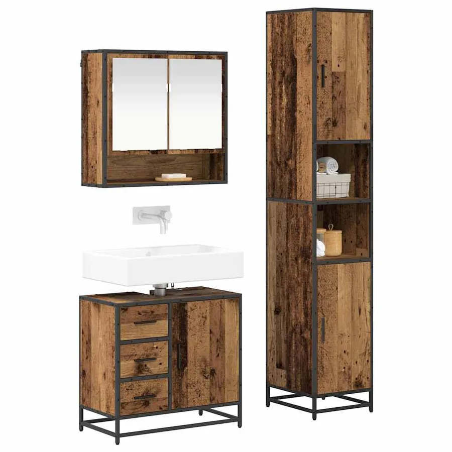 Ensemble de mobilier de salle de bain 3 pcs Bois Ancien - 3